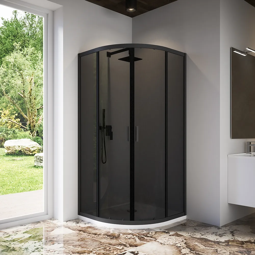 Box doccia semicircolare 90x90 cm profili nero opaco vetro 6mm fumè h185 | Tonga Box doccia semicircolare 90x90 cm profili nero opaco vetro 6mm fumè h185 | Tonga