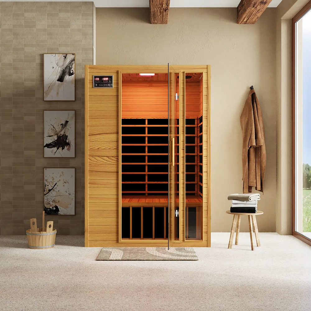 Sauna ad infrarossi 97x120 cm H188 in legno Hemlock con radio integrata | Oulu Sauna ad infrarossi 97x120 cm H188 in legno Hemlock con radio integrata | Oulu