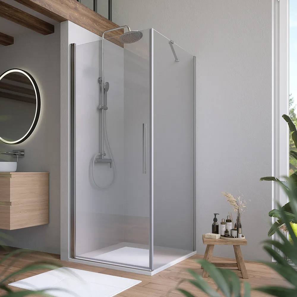 Box doccia 70x70cm con apertura a battente e parete fissa, profili cromati e vetro da 6mm trasparente h195 | Elba Box doccia 70x70cm con apertura a battente e parete fissa, profili cromati e vetro da 6mm trasparente h195 | Elba