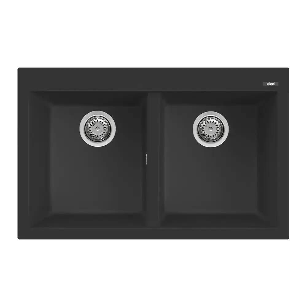 Elleci lavello da cucina 2 vasche 79x50cm in granitek nero installazione sopratop | Quadra 350 Elleci lavello da cucina 2 vasche 79x50cm in granitek nero installazione sopratop | Quadra 350