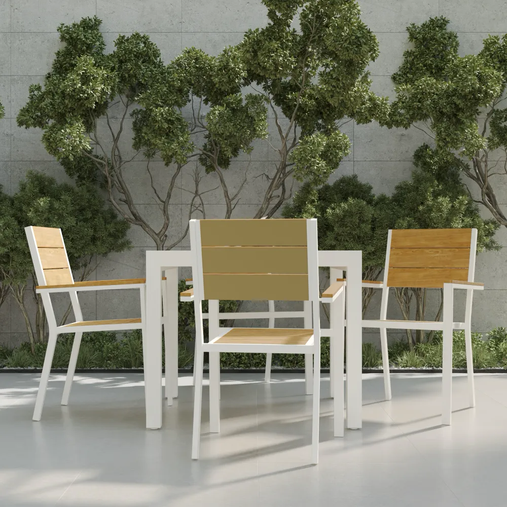 Set da esterno bianco con tavolo allungabile 90/180x74cm e 4 sedie in alluminio e polywood | Camir Set da esterno bianco con tavolo allungabile 90/180x74cm e 4 sedie in alluminio e polywood | Camir