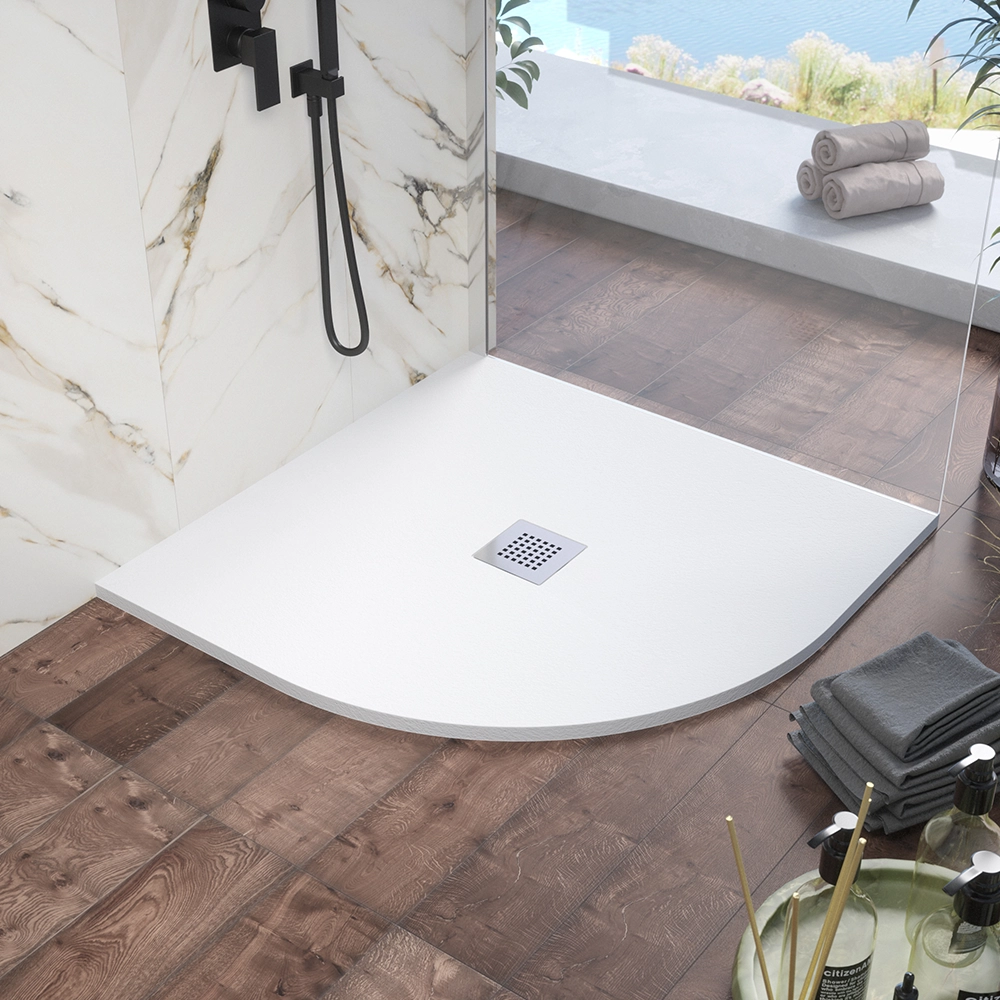 Piatto doccia semicircolare 80x80cm in marmoresina bianco effetto pietra | Kos Piatto doccia semicircolare 80x80cm in marmoresina bianco effetto pietra | Kos