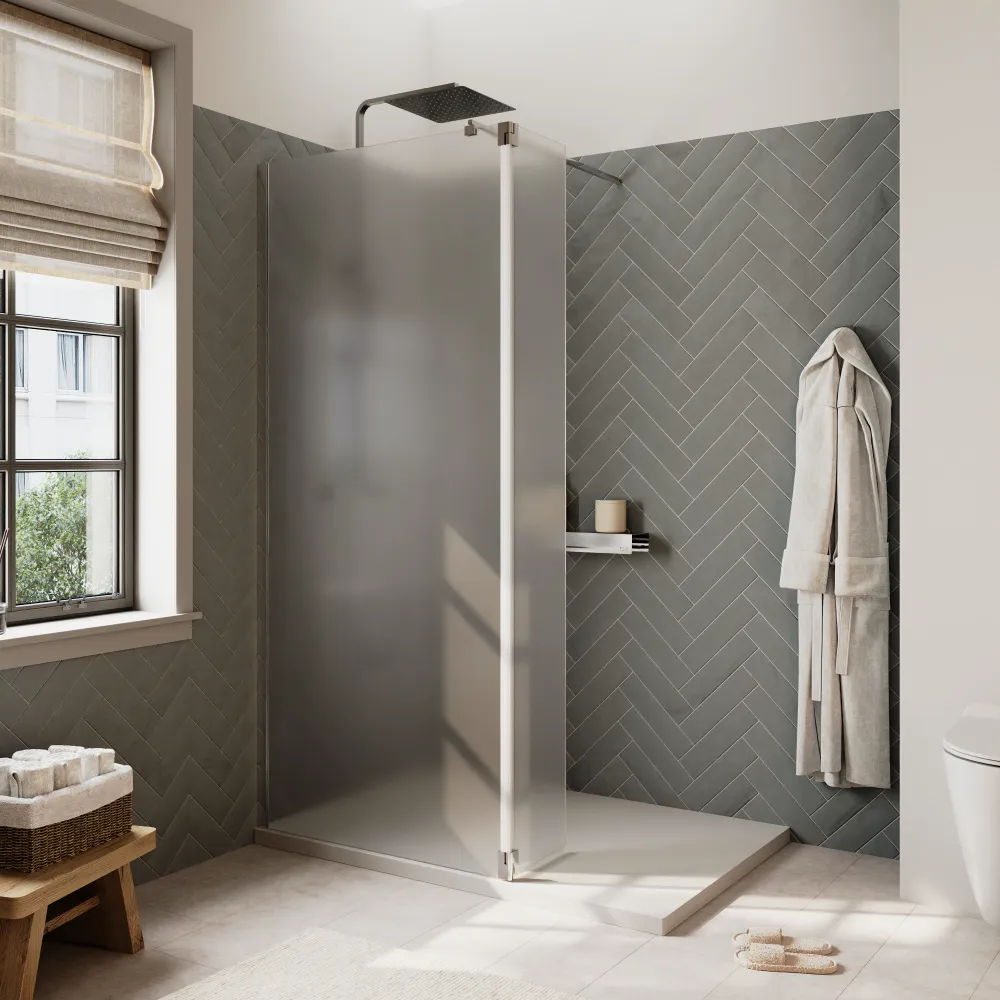 Doccia walk-in 140cm + anta 30cm vetro 8mm opaco profili cromo | Keros