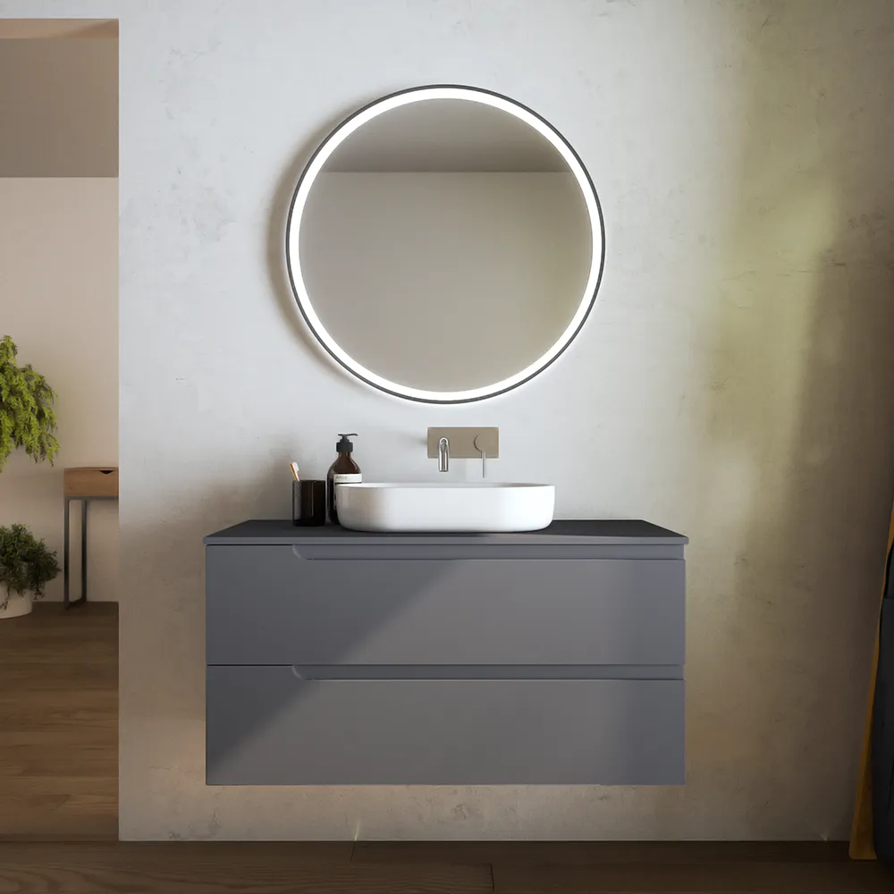 Mobile bagno sospeso 60 cm due cassetti grigio opaco con top | Ardenne Mobile bagno sospeso 60 cm due cassetti grigio opaco con top | Ardenne