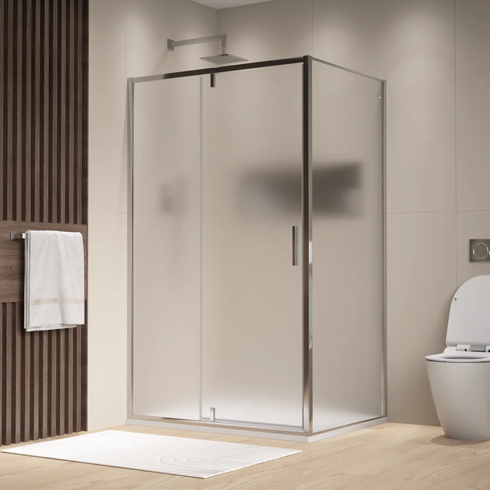 Box doccia cromato 140x80 cm con anta a battente con cerniere da 140cm e parete fissa da 80cm vetro 6mm opaco anticalcare h190 | Lerici