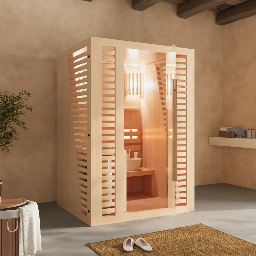 Sauna finlandese da interno 120x110cm h190cm in legno hemlock | Abisko