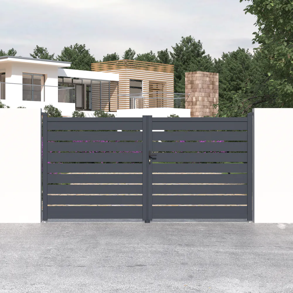 Cancello in alluminio doppia porta a battente 350x176cm grigio freddo Cancello in alluminio doppia porta a battente 350x176cm grigio freddo