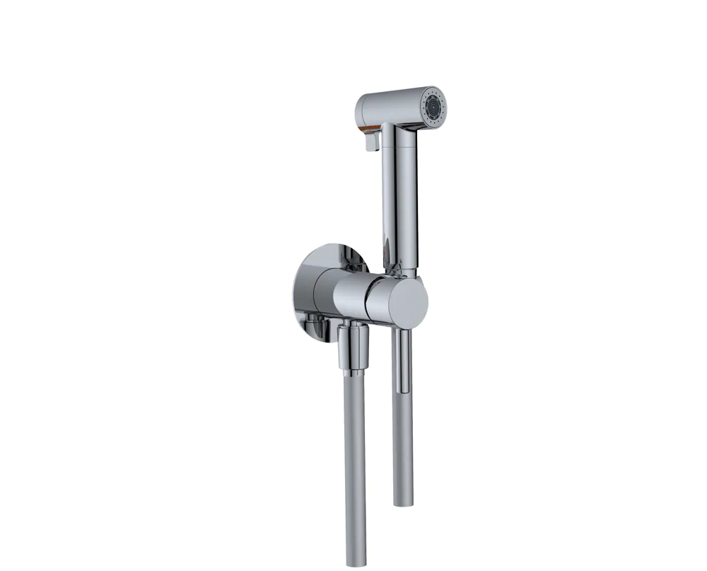 Idroscopino tondo doppia funzione in ottone cromato con rubinetto acqua calda e fredda e flessibile 120cm