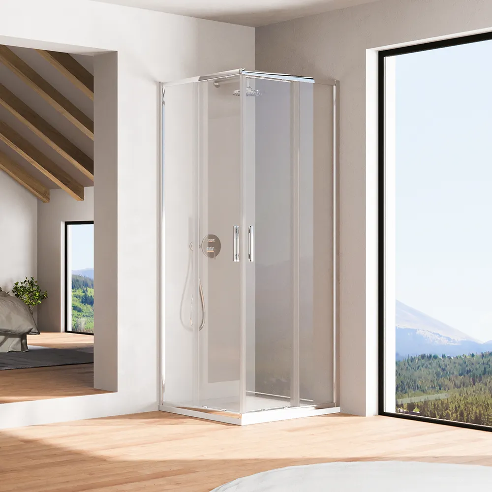 Box doccia angolare 70x70cm con profili cromati slim vetro 6mm trasparente h190 | Portofino Box doccia angolare 70x70cm con profili cromati slim vetro 6mm trasparente h190 | Portofino