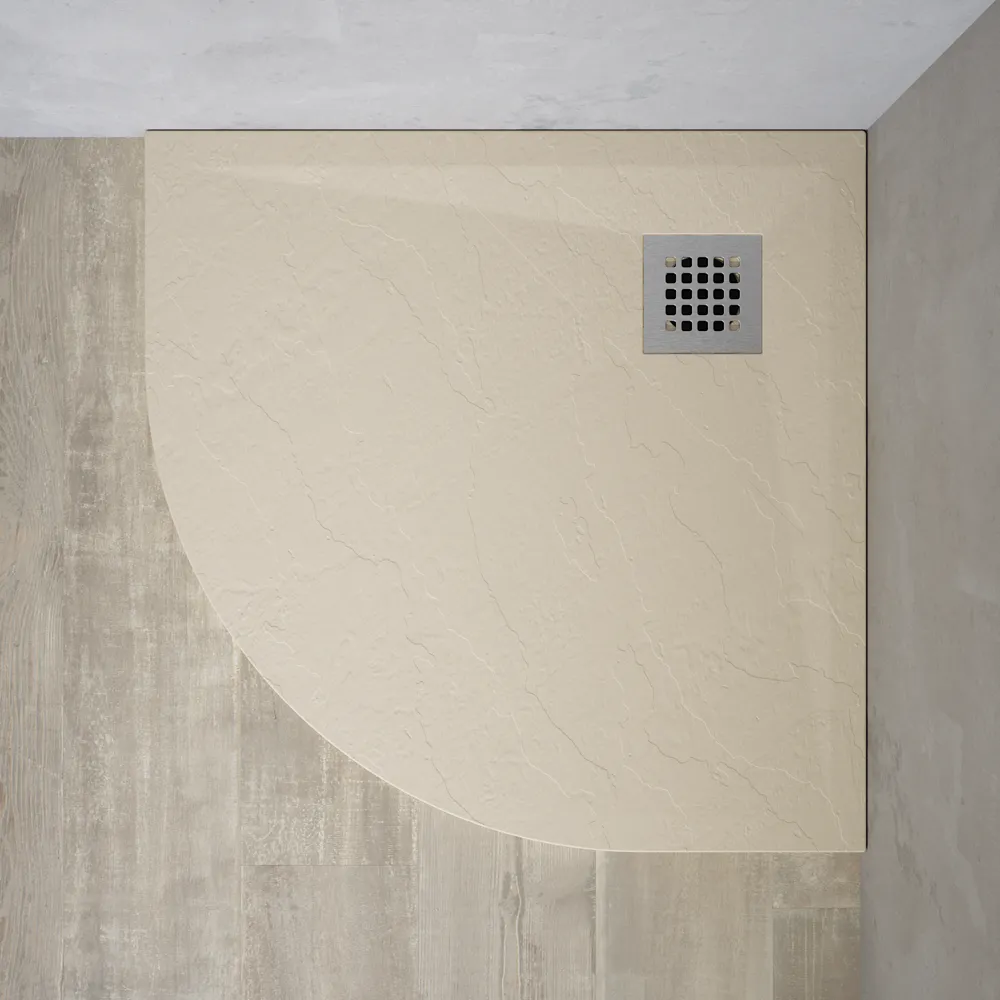 Piatto doccia semicircolare 90x90 cm in marmoresina avorio effetto pietra h3 cm | Milos