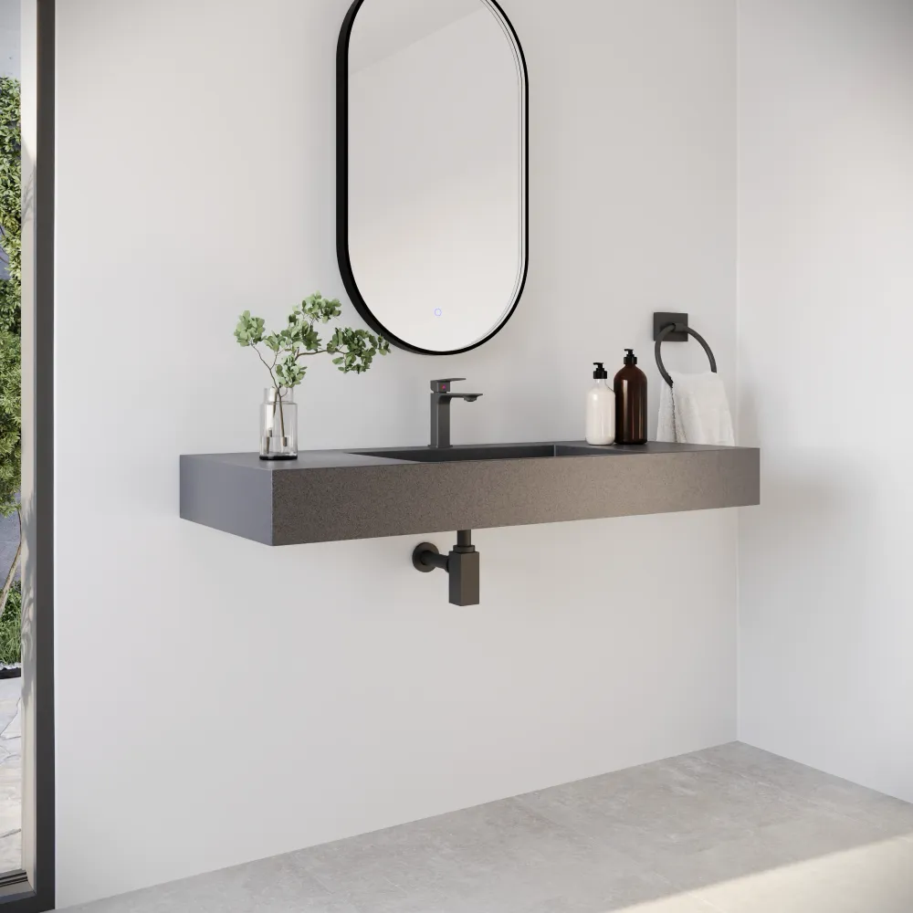 Lavabo sospeso a muro rettangolare 120x48x13 cm in microcemento nero | Tasman Lavabo sospeso a muro rettangolare 120x48x13 cm in microcemento nero | Tasman