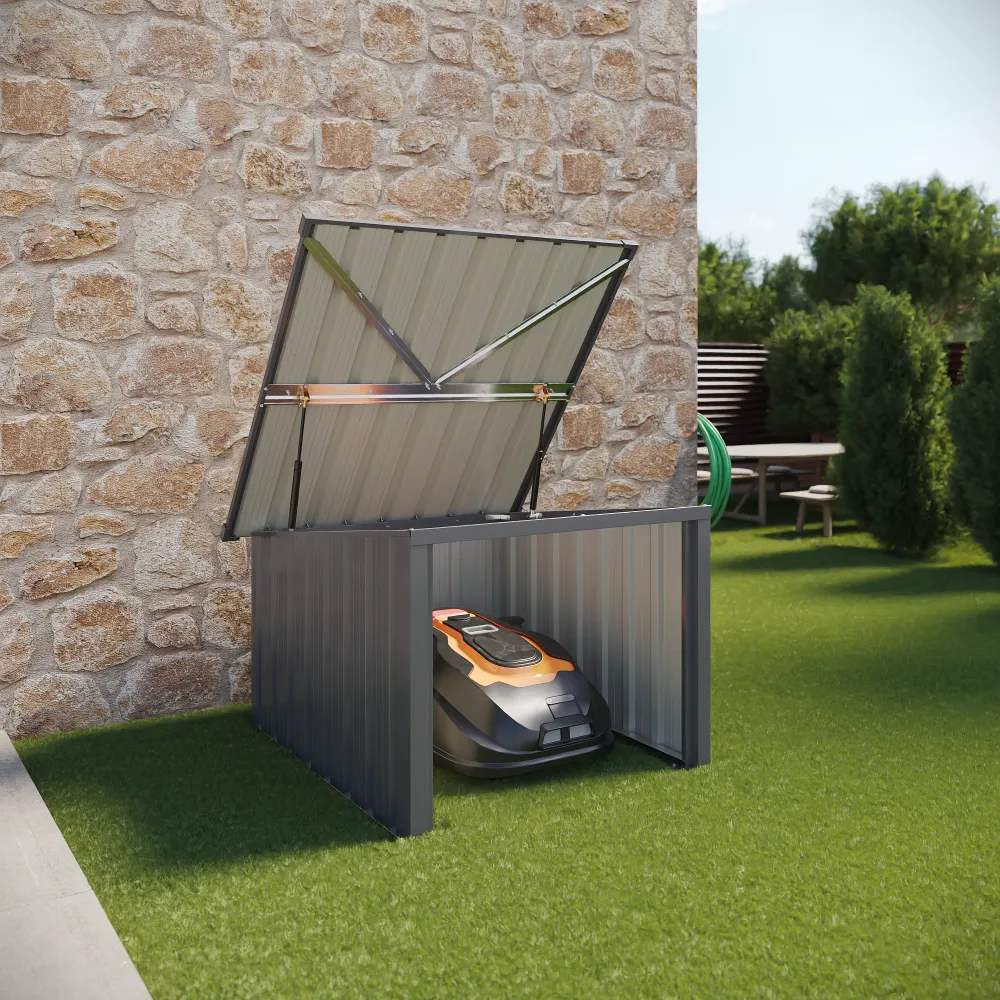 Garage per tosaerba in acciaio zincato grigio 90,5x89x62/51cm Garage per tosaerba in acciaio zincato grigio 90,5x89x62/51cm