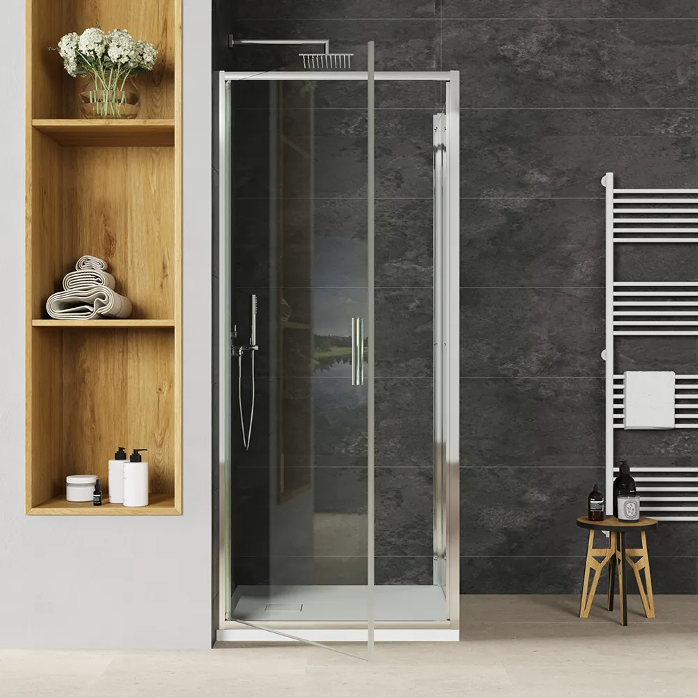 Box doccia slim 70x70cm con porta a battente e parete fissa profili cromati e vetro 6mm trasparente h190| Portofino Box doccia slim 70x70cm con porta a battente e parete fissa profili cromati e vetro 6mm trasparente h190| Portofino