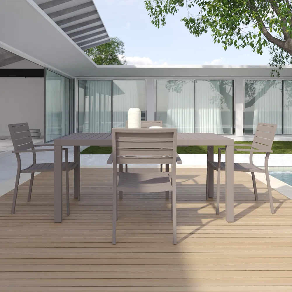 Set da esterno tortora con tavolo allungabile 160/240x75cm e 4 sedie in alluminio | Zenor