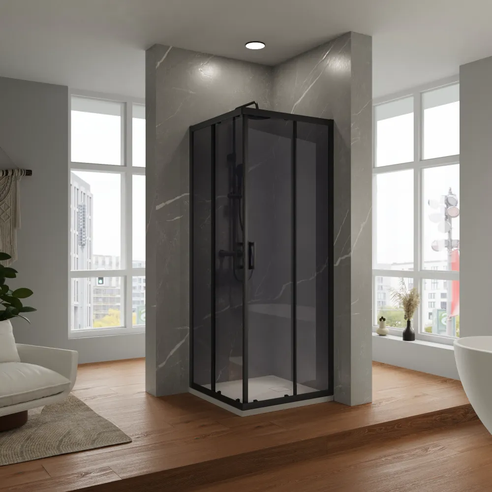 Box doccia angolare 80x90 cm apertura scorrevole profili nero opaco vetro 6mm fumè anticalcare h198 | Tahiti Box doccia angolare 80x90 cm apertura scorrevole profili nero opaco vetro 6mm fumè anticalcare h198 | Tahiti