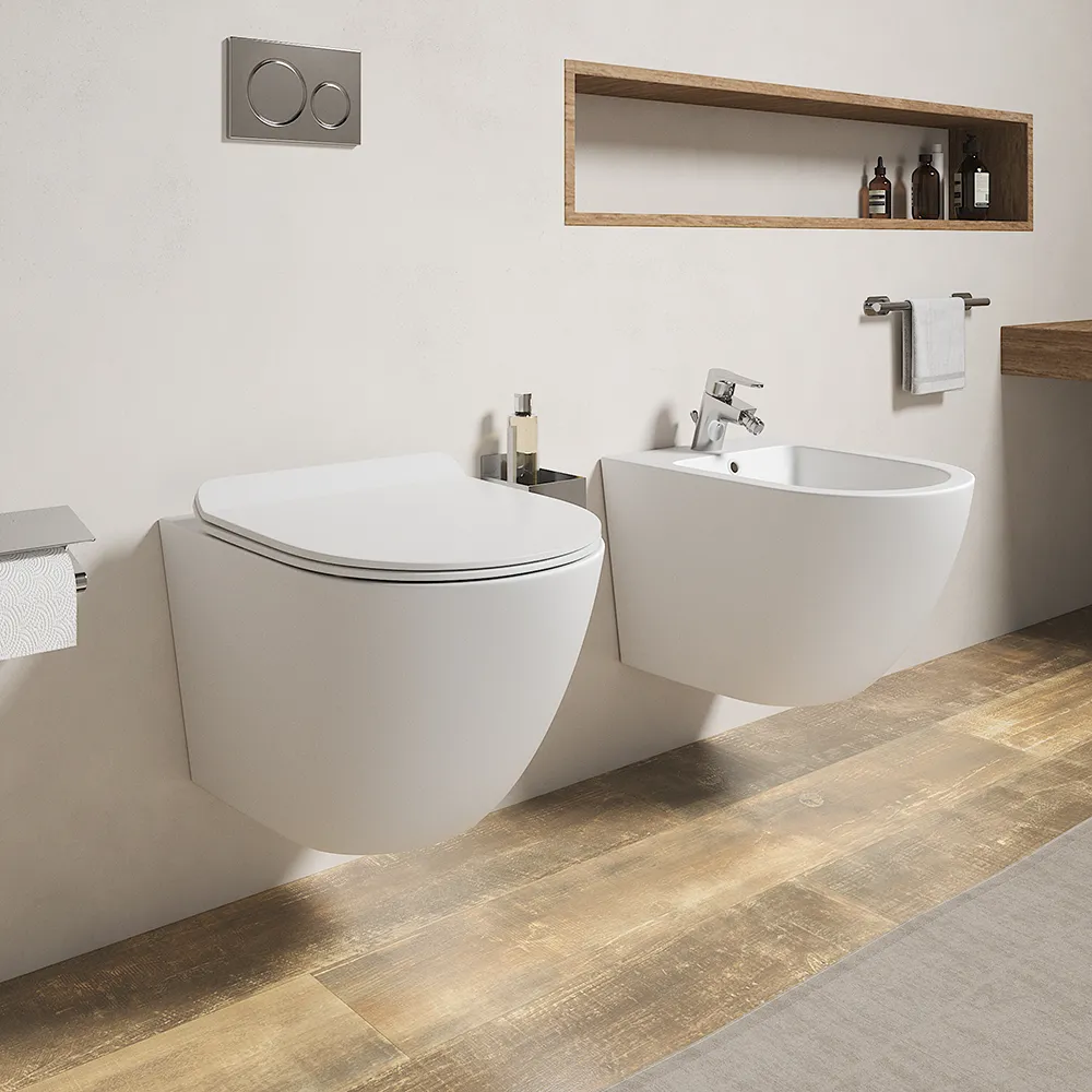 Sanitari sospesi in ceramica bianco opaco rimless sedile con chiusura rallentata | Parigi Sanitari sospesi in ceramica bianco opaco rimless sedile con chiusura rallentata | Parigi