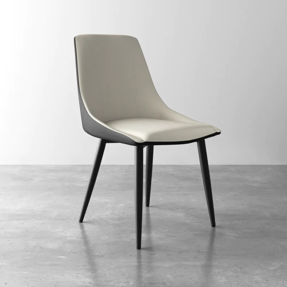 Set 2 sedie in similpelle beige e nero schienale avvolgente con gambe in acciaio nero | Clelia