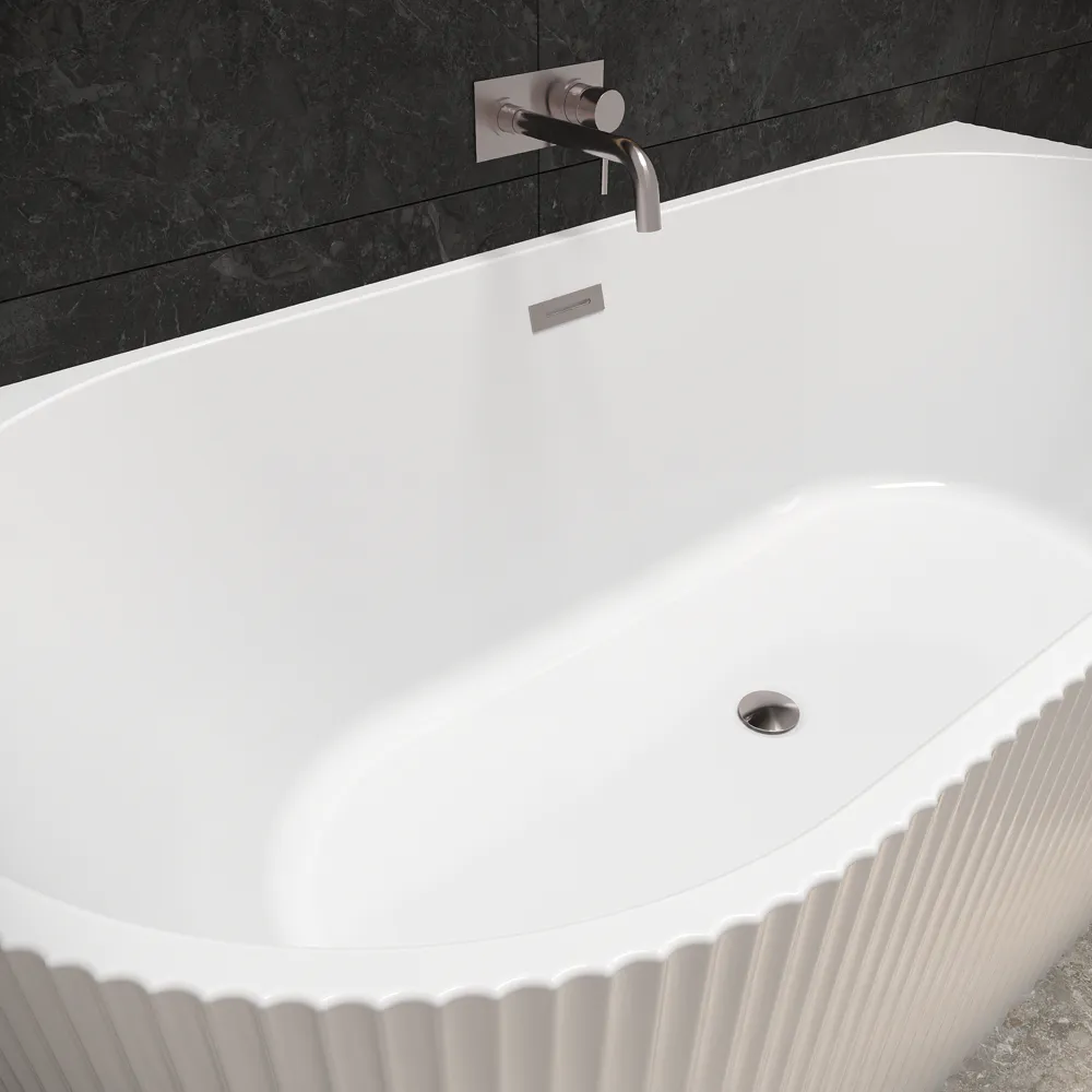 Vasca da bagno a muro centrale 170cm in acrilico cannettata bianco lucido | Leila Vasca da bagno a muro centrale 170cm in acrilico cannettata bianco lucido | Leila