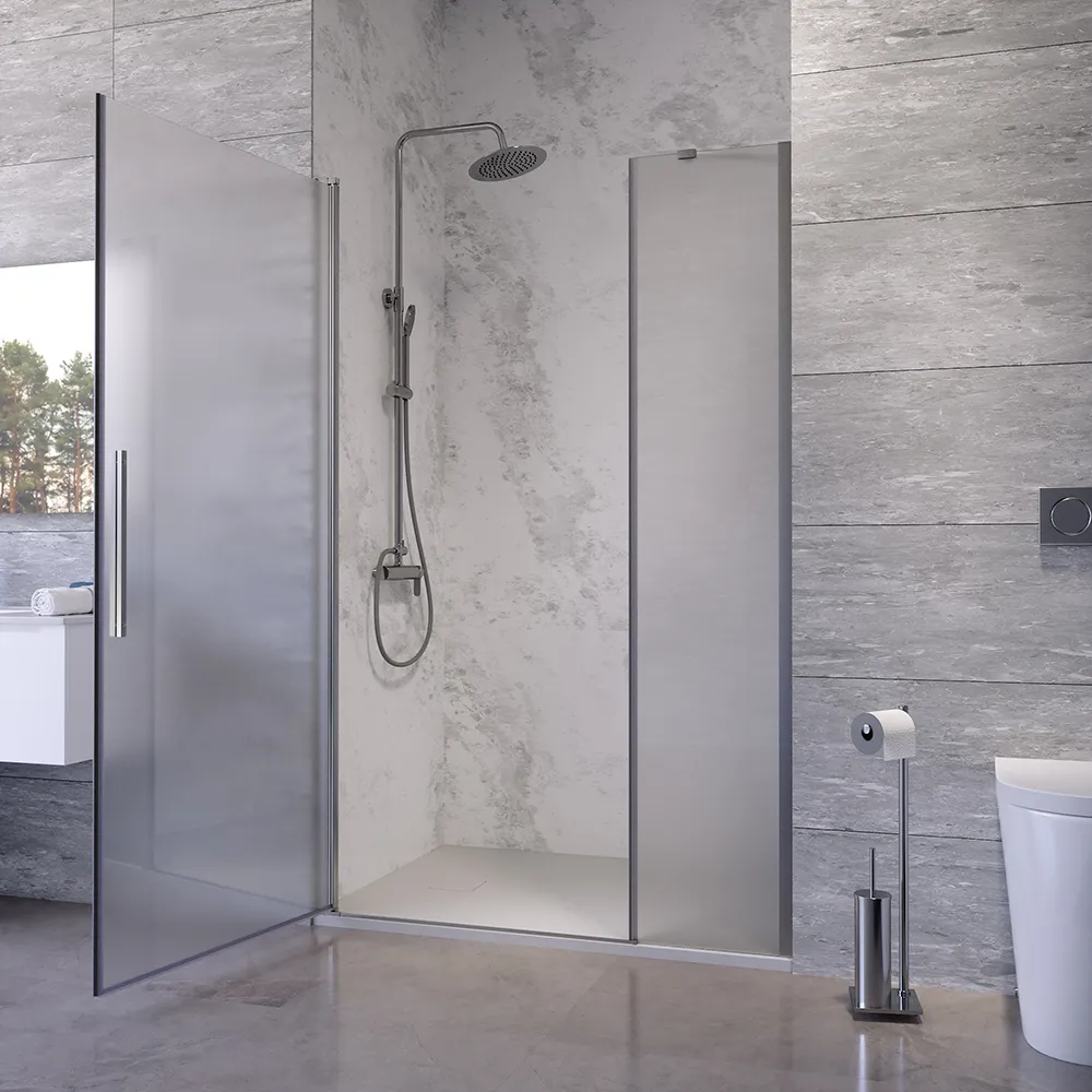 Porta doccia 106-110cm apertura a battente con profili cromati e vetro da 6mm opaco h195 | Elba Porta doccia 106-110cm apertura a battente con profili cromati e vetro da 6mm opaco h195 | Elba