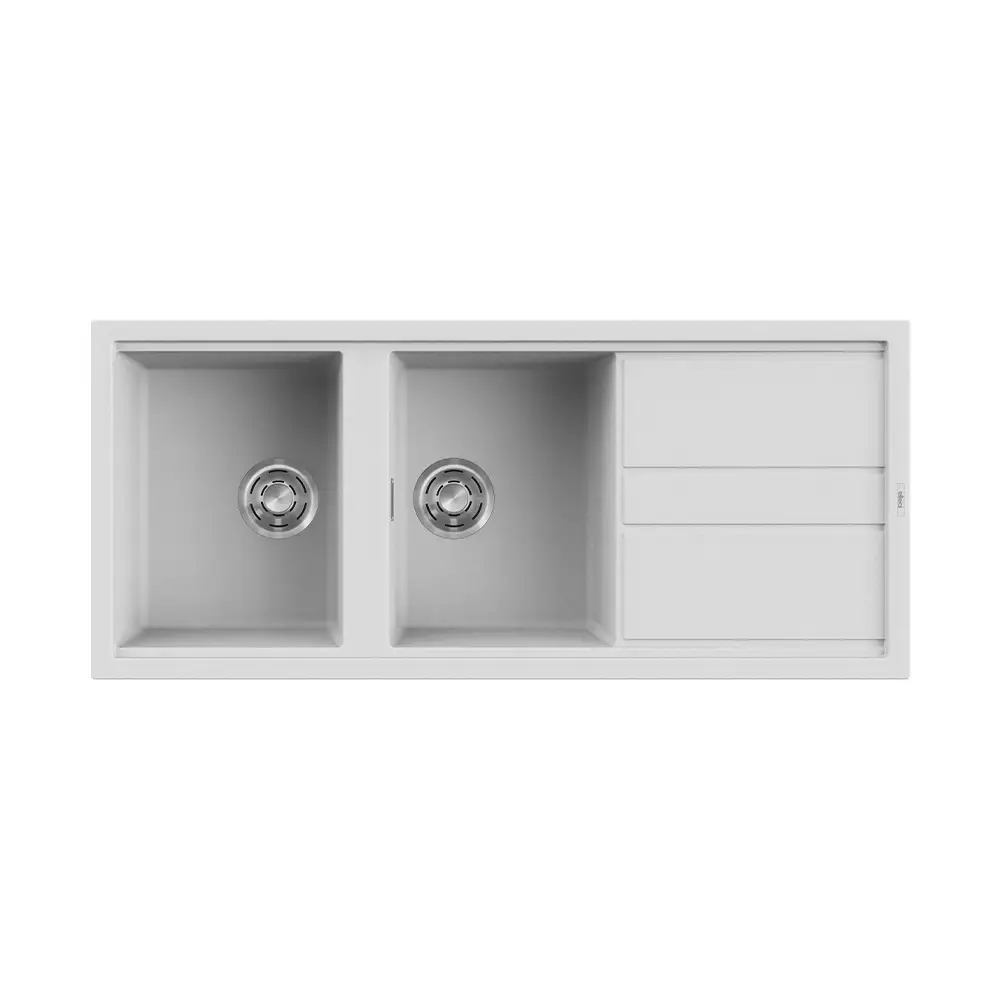 Elleci lavello da cucina 2 vasche con gocciolatoio 116x51cm in granitek bianco installazione sopratop | Best 500 Elleci lavello da cucina 2 vasche con gocciolatoio 116x51cm in granitek bianco installazione sopratop | Best 500