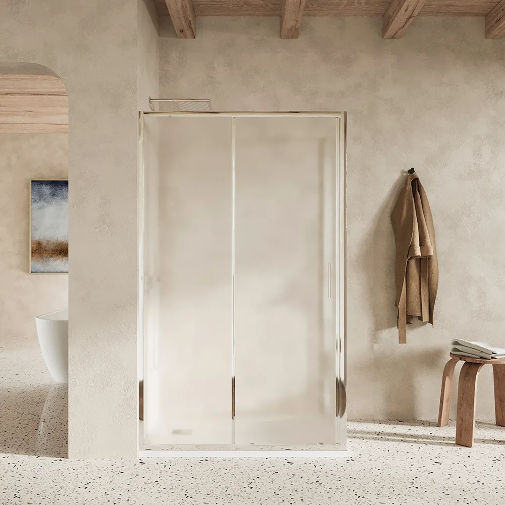 Box doccia slim 80x140cm con porta scorrevole e parete fissa profili cromati e vetro 6mm opaco h190| Portofino Box doccia slim 80x140cm con porta scorrevole e parete fissa profili cromati e vetro 6mm opaco h190| Portofino