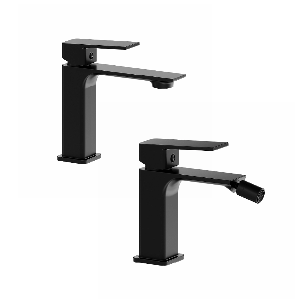 Coppia miscelatori lavabo bidet senza scarico slim nero opaco | Ingrid Coppia miscelatori lavabo bidet senza scarico slim nero opaco | Ingrid