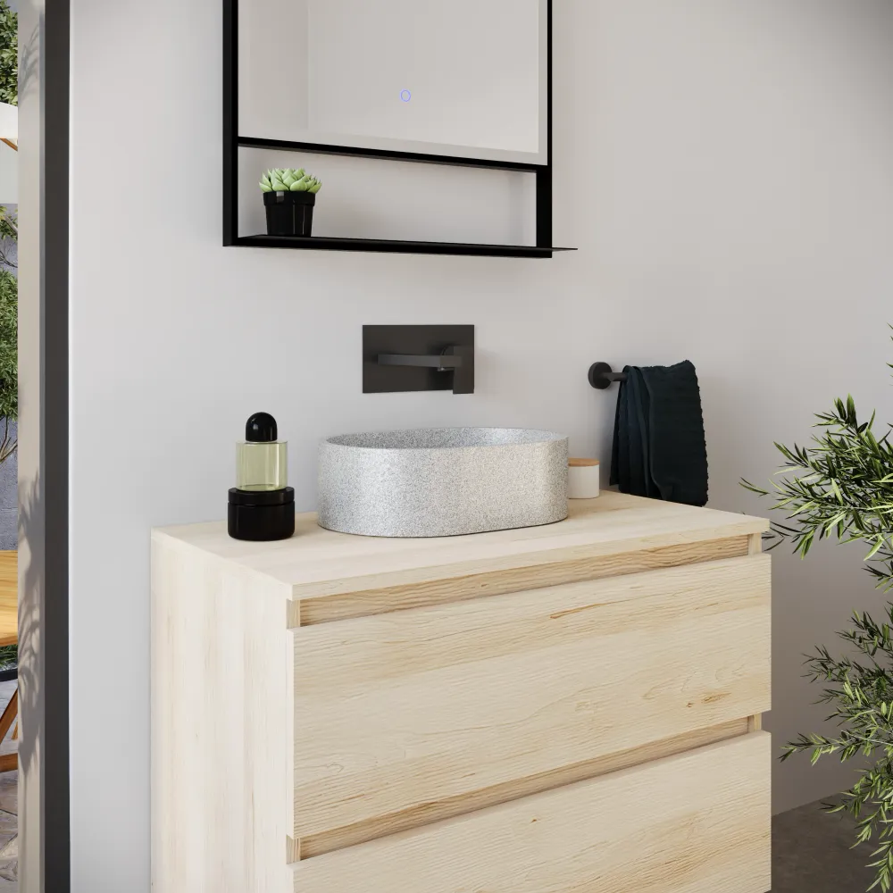 Lavabo da appoggio ovale in microcemento 40x28x12 cm beige | Bolsena