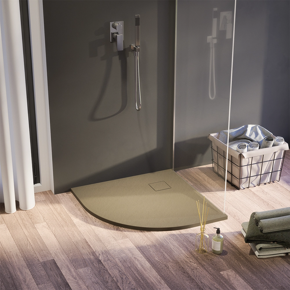 Piatto doccia 90x90 cm semicircolare colore marrone effetto pietra | Samos Piatto doccia 90x90 cm semicircolare colore marrone effetto pietra | Samos