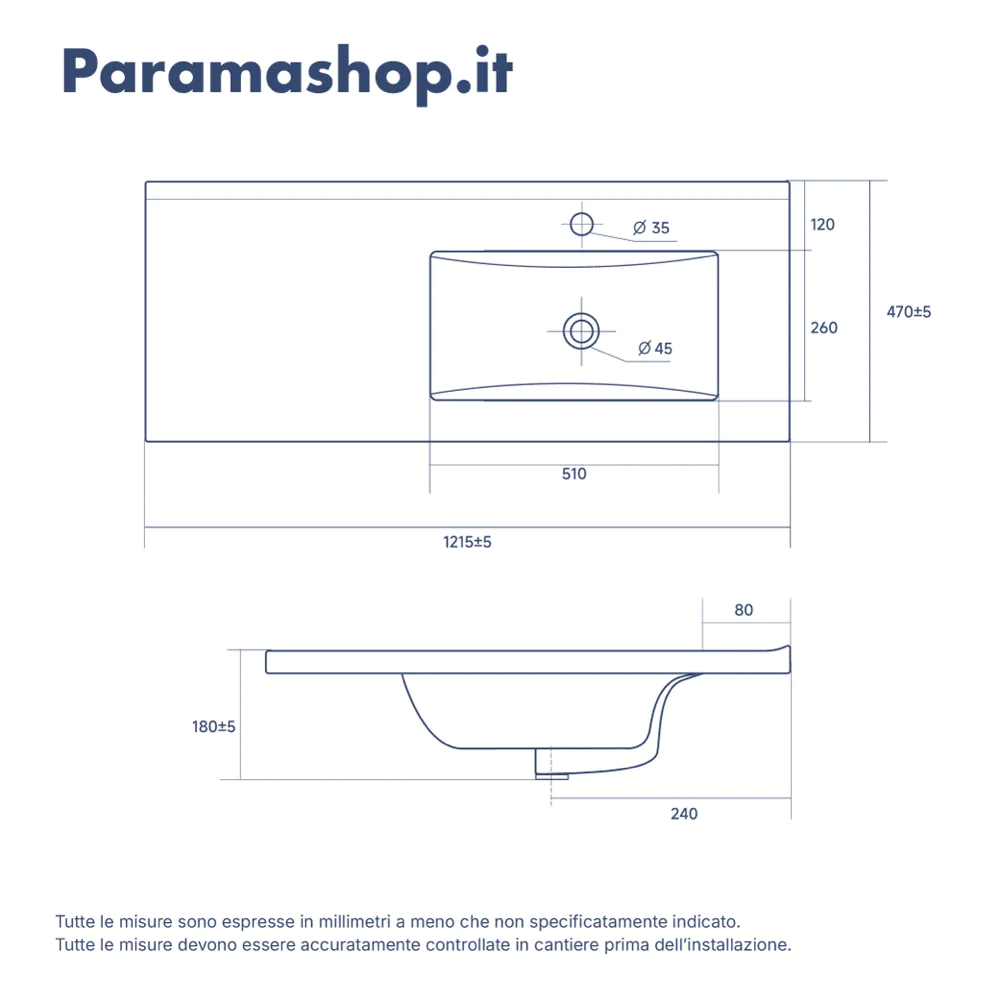 Lavabo da incasso 120cm vasca lato destro in ceramica bianco opaco | Orta Lavabo da incasso 120cm vasca lato destro in ceramica bianco opaco | Orta