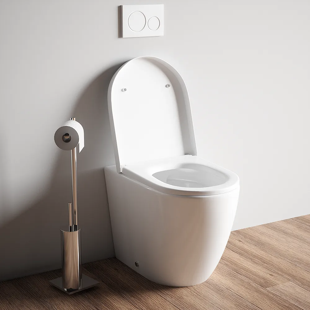 Vaso filo muro in ceramica bianca con sedile copri-wc softclose in UF | Roma Vaso filo muro in ceramica bianca con sedile copri-wc softclose in UF | Roma