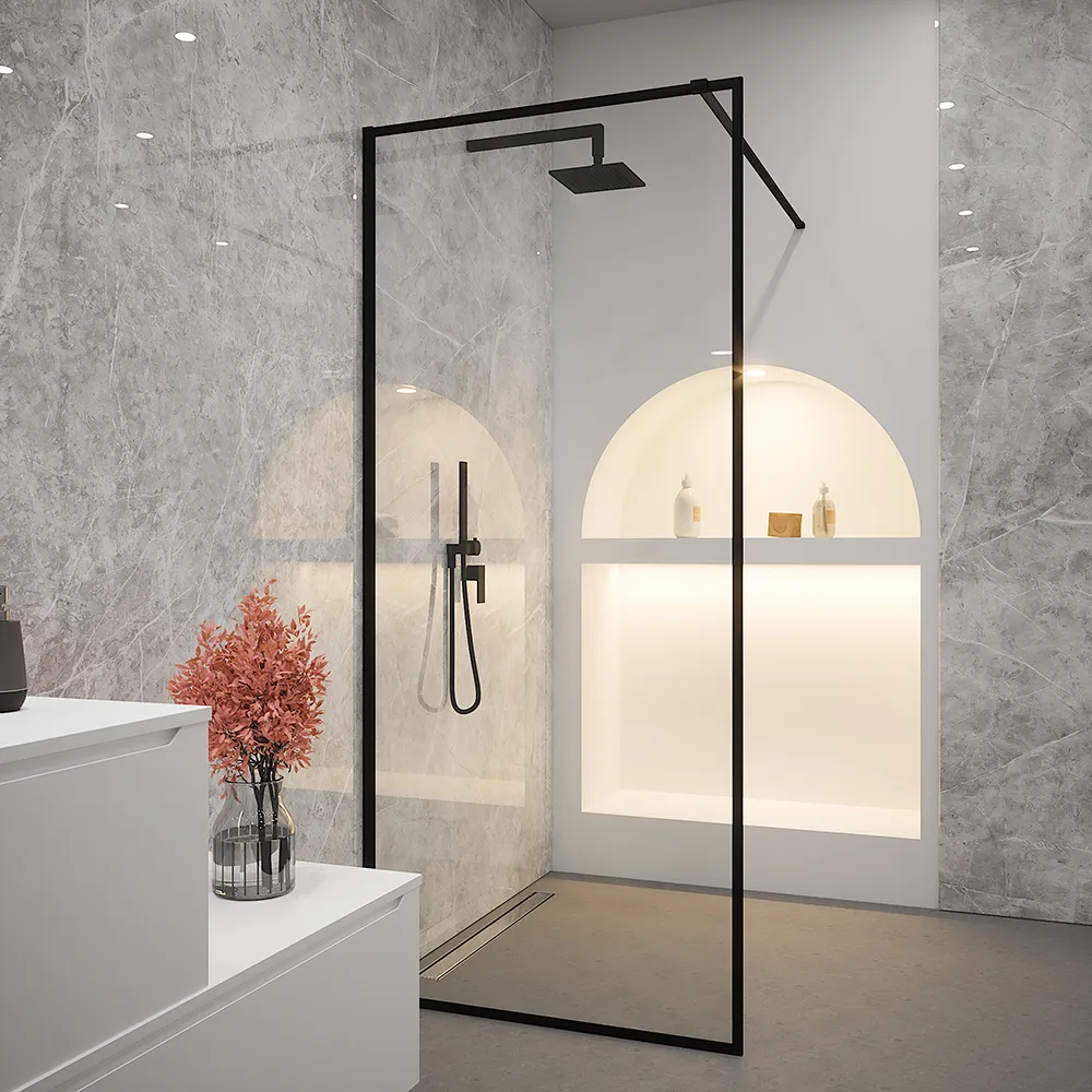 Doccia walk-in full frame 150 cm vetro trasparente profili neri | Rodi Doccia walk-in full frame 150 cm vetro trasparente profili neri | Rodi