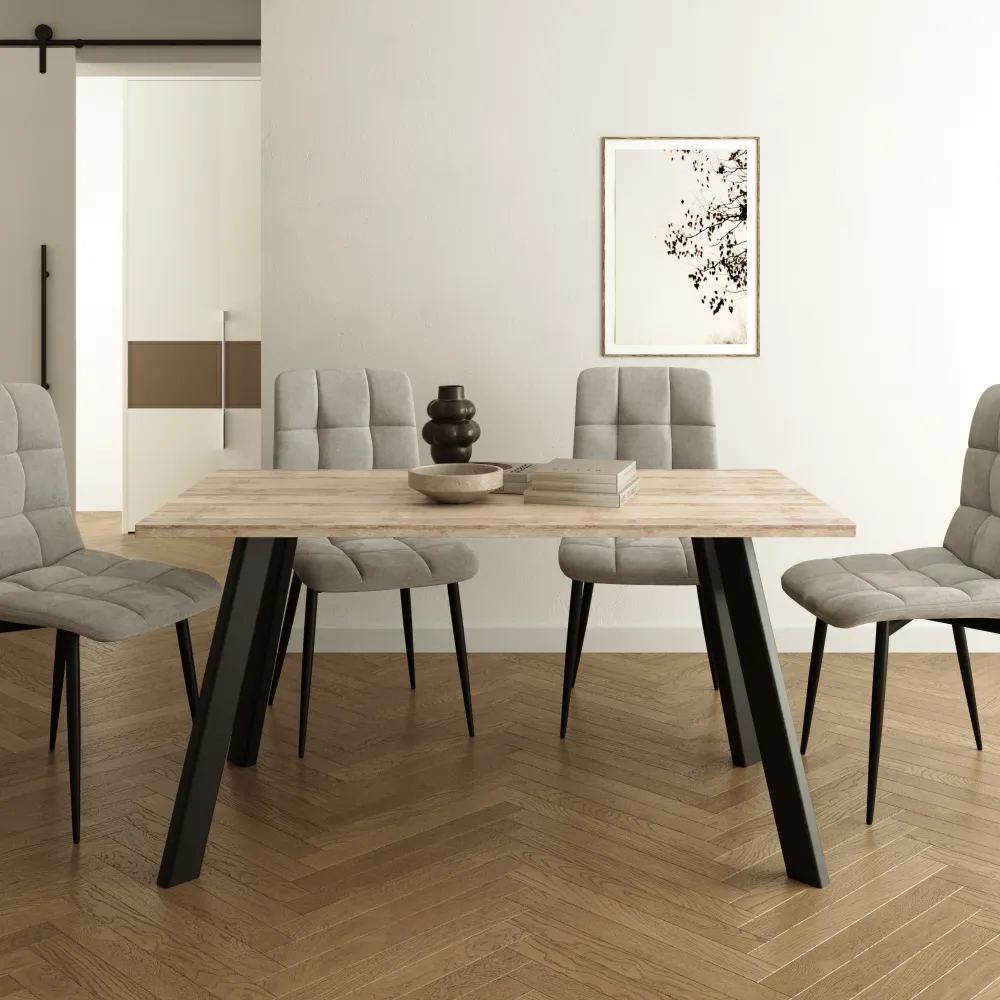 Tavolo rettangolare 140x80cm top im MDF 25mm rovere scuro e gambe in acciaio nero | Isak