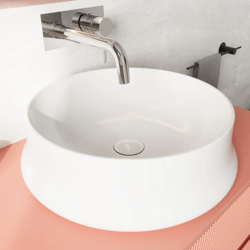 Lavabo da appoggio in ceramia tondo 45x45x14cm bianco lucido | Siwa