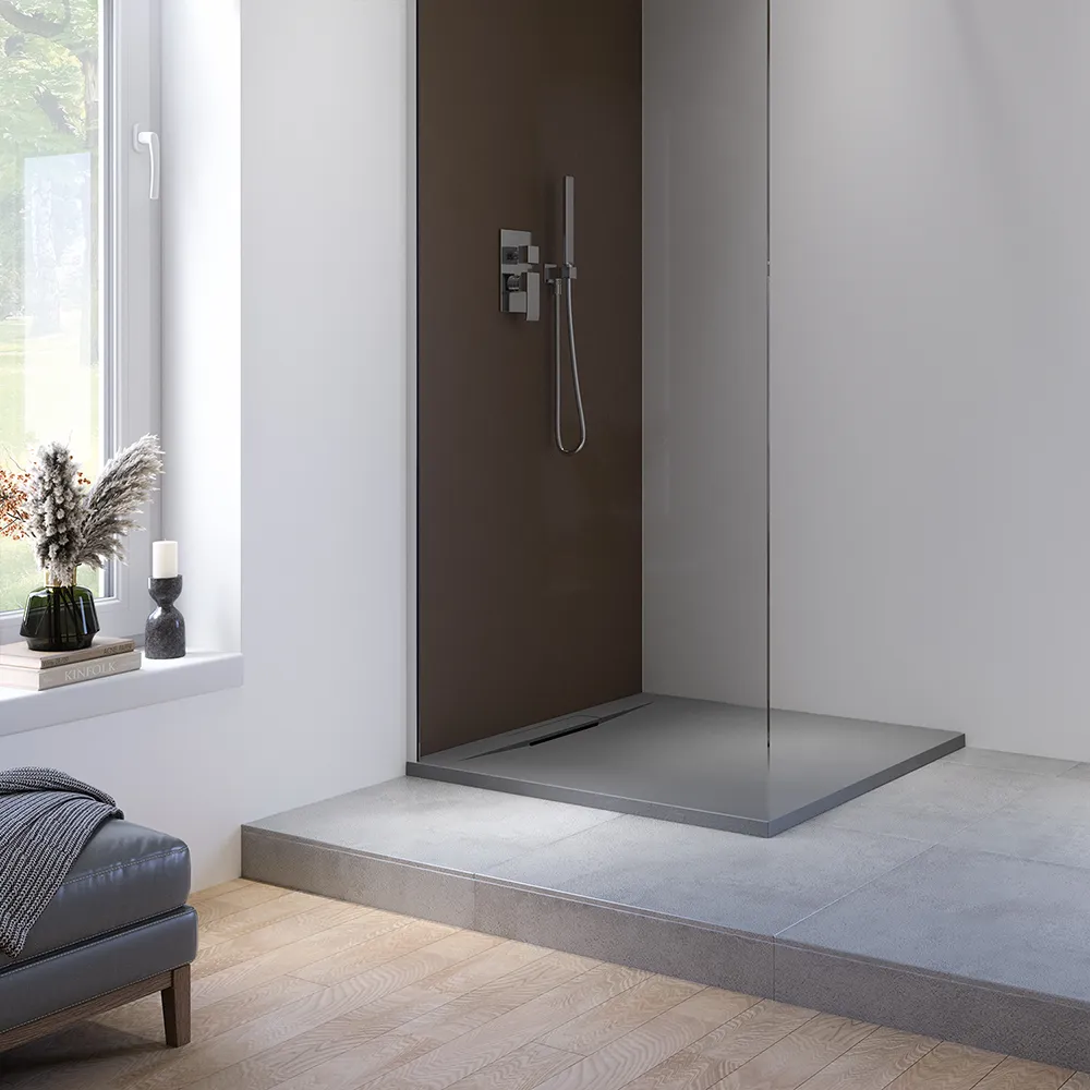 Piatto doccia 90x90 cm in marmoresina grigio effetto pietra | Paros Piatto doccia 90x90 cm in marmoresina grigio effetto pietra | Paros