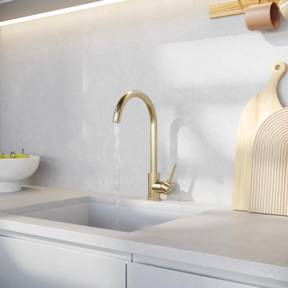 Miscelatore lavello cucina girevole in acciaio oro spazzolato | Cumino Miscelatore lavello cucina girevole in acciaio oro spazzolato | Cumino