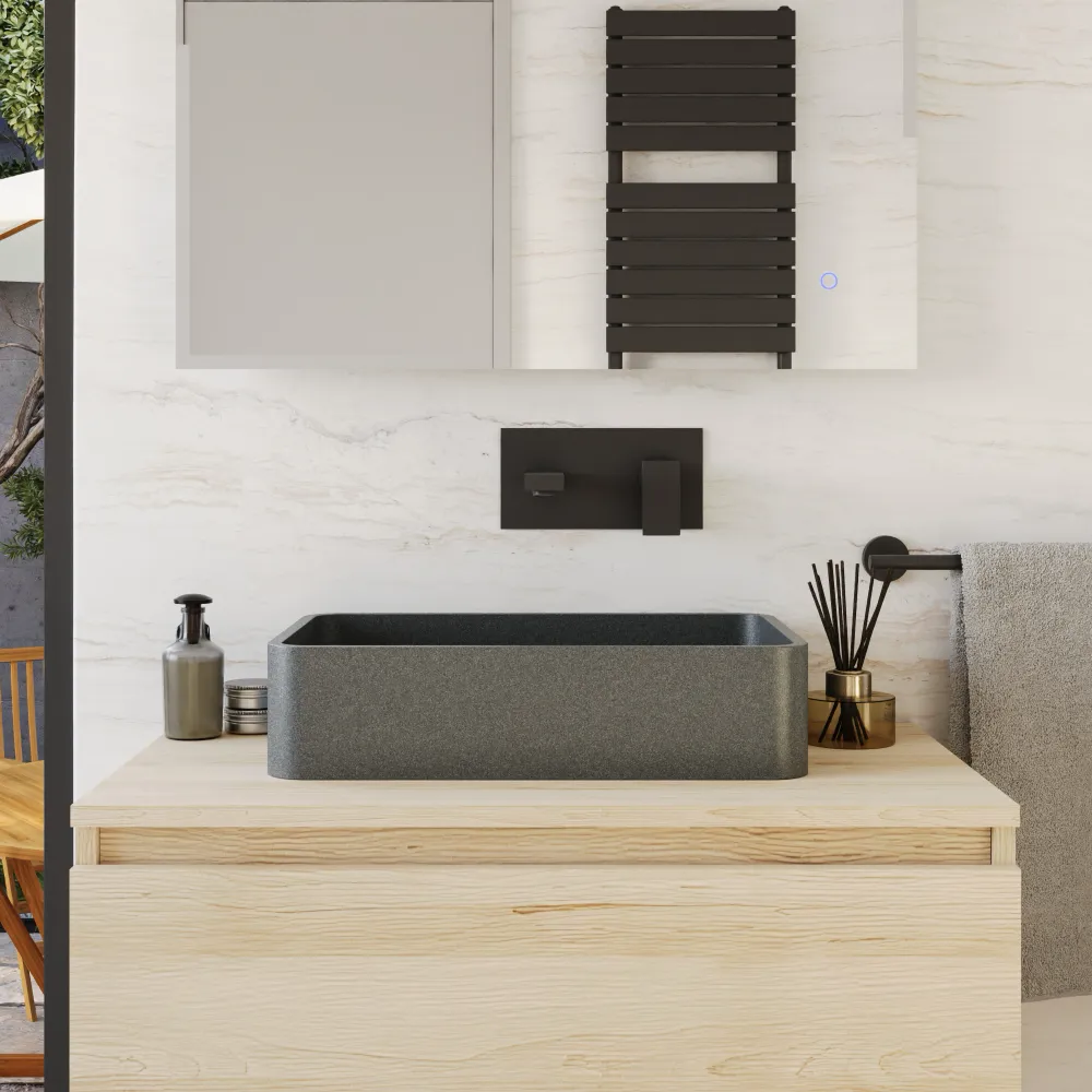 Lavabo da appoggio rettangolare in microcemento 50x32,5x12 cm grigio | Lesina Lavabo da appoggio rettangolare in microcemento 50x32,5x12 cm grigio | Lesina