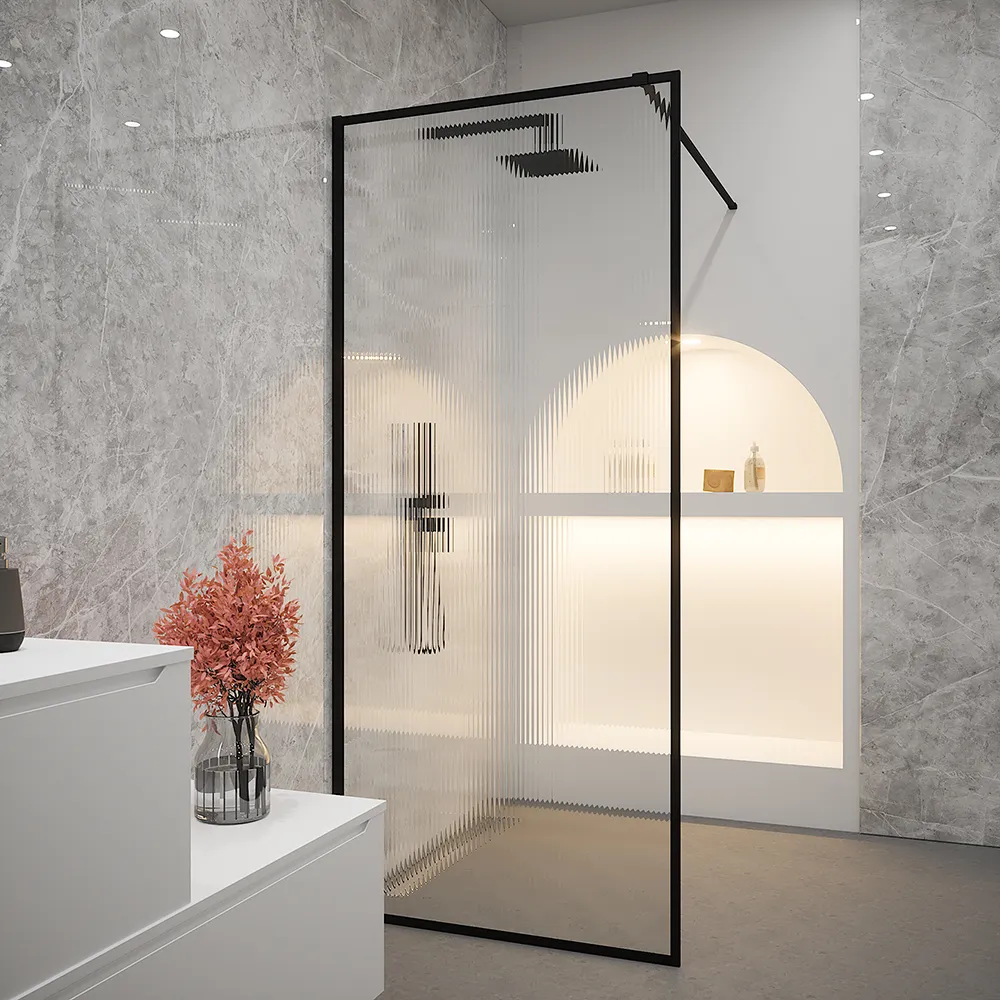 Doccia walk-in full frame 80 cm vetro cannettato profili neri | Rodi Doccia walk-in full frame 80 cm vetro cannettato profili neri | Rodi