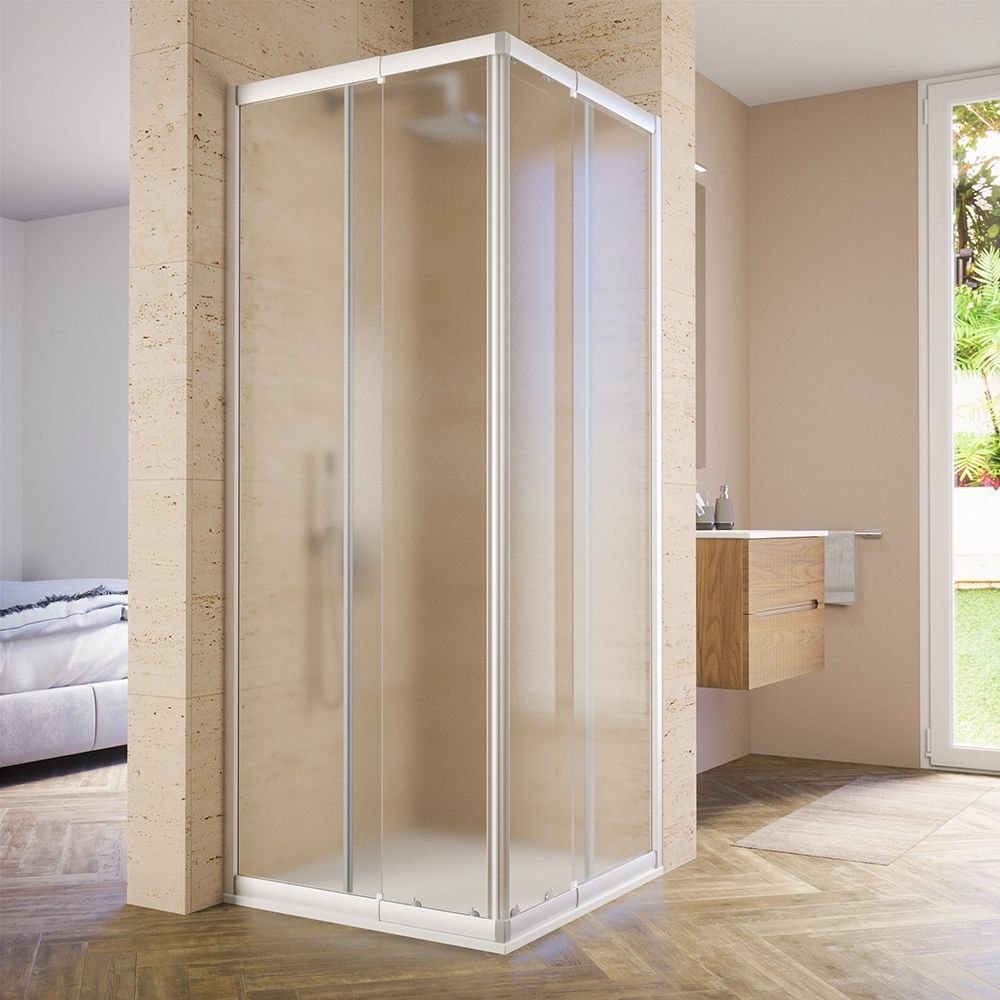 Box doccia estensibile 70-90x70-90 cm vetro 6mm stampato con profili in alluminio anodizzato | Nuuk Box doccia estensibile 70-90x70-90 cm vetro 6mm stampato con profili in alluminio anodizzato | Nuuk