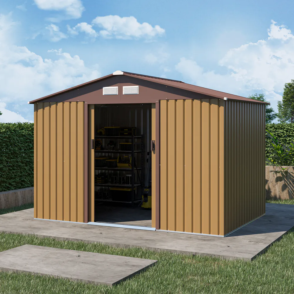 Casetta da giardino in acciaio zincato giallo e marrone 2,77x1,95x1,93 m - 65kg - 4,8 metri quadri