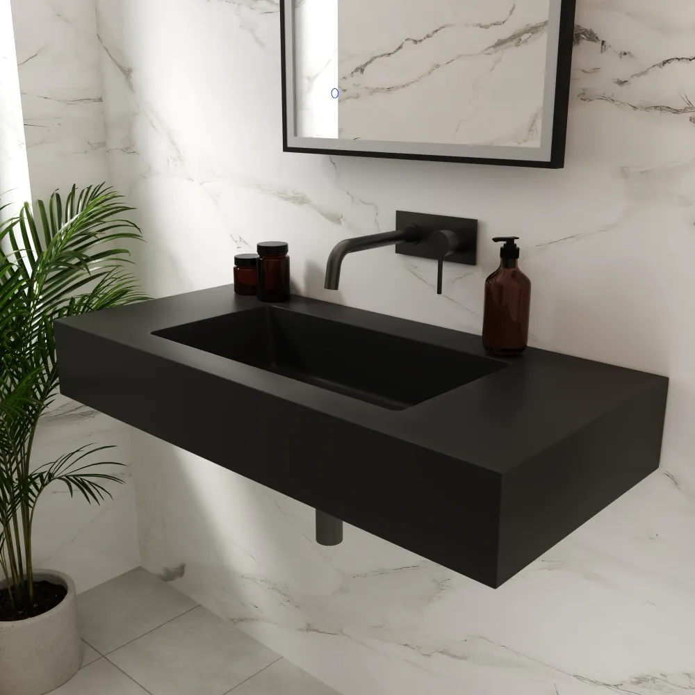 Lavabo sospeso in marmoresina 90cm nero opaco | Koro Lavabo sospeso in marmoresina 90cm nero opaco | Koro