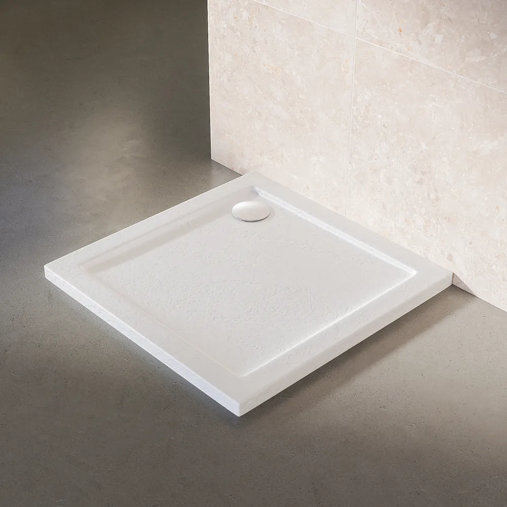 Piatto doccia 70x70 effetto pietra bianco in acrilico altezza slim | Petra Piatto doccia 70x70 effetto pietra bianco in acrilico altezza slim | Petra