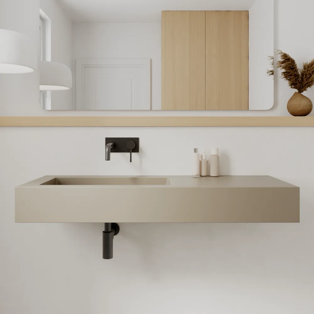 Lavabo sospeso in marmoresina 120cm vasca a sinistra beige opaco | Koro