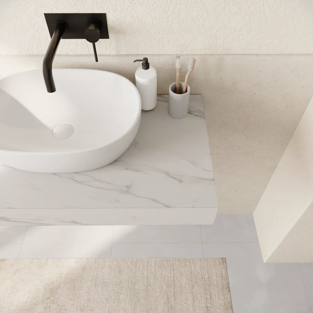 Mensola da bagno in hpl 100cm effetto marmo calacatta | Baikal