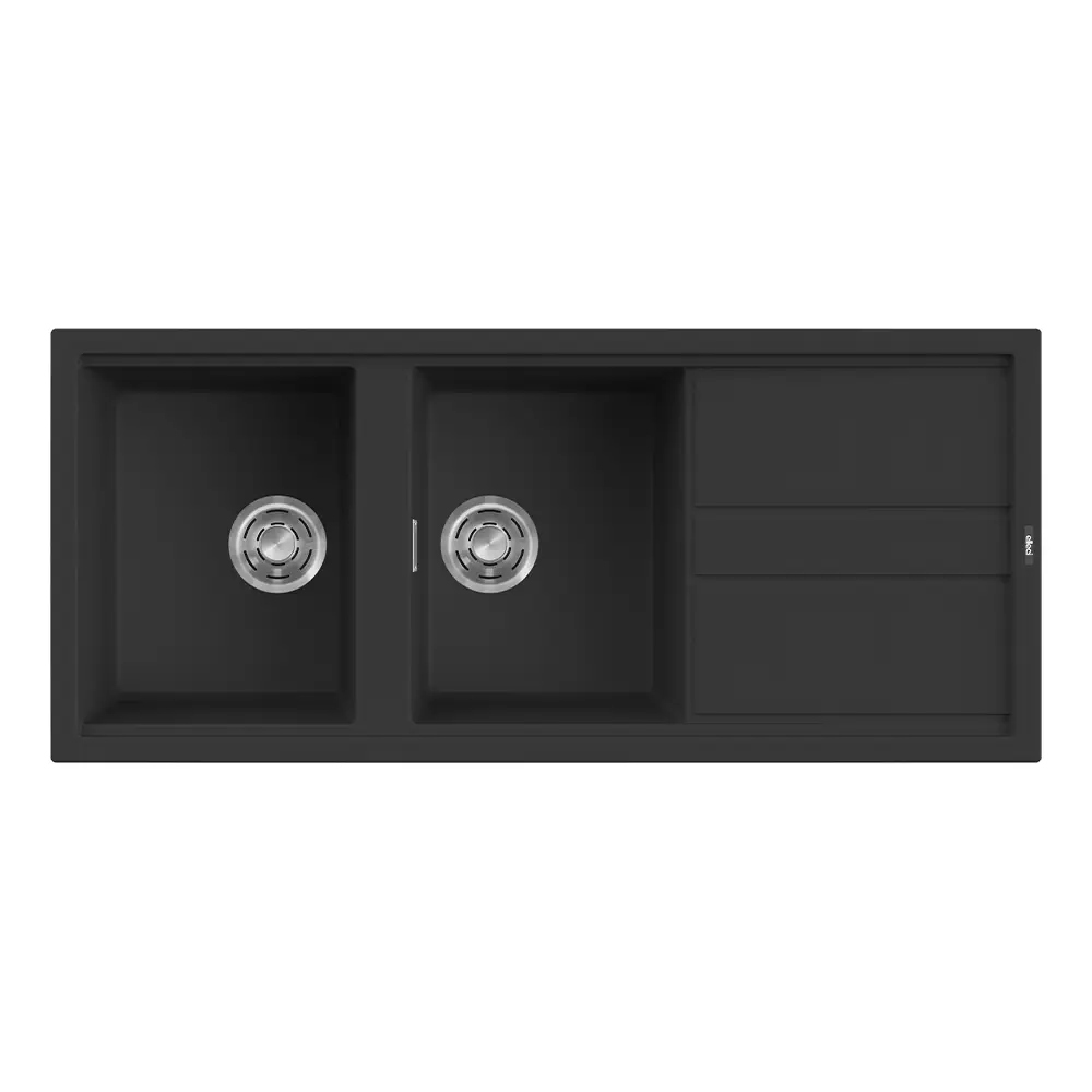 Elleci lavello da cucina 2 vasche con gocciolatoio 116x51cm in granitek nero installazione sopratop | Best 500
