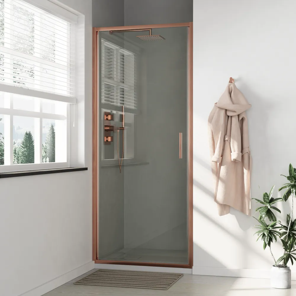 Porta doccia 75cm con apertura a battente profili slim rame spazzolato vetro 6mm trasparente anticalcare h190 | Portofino