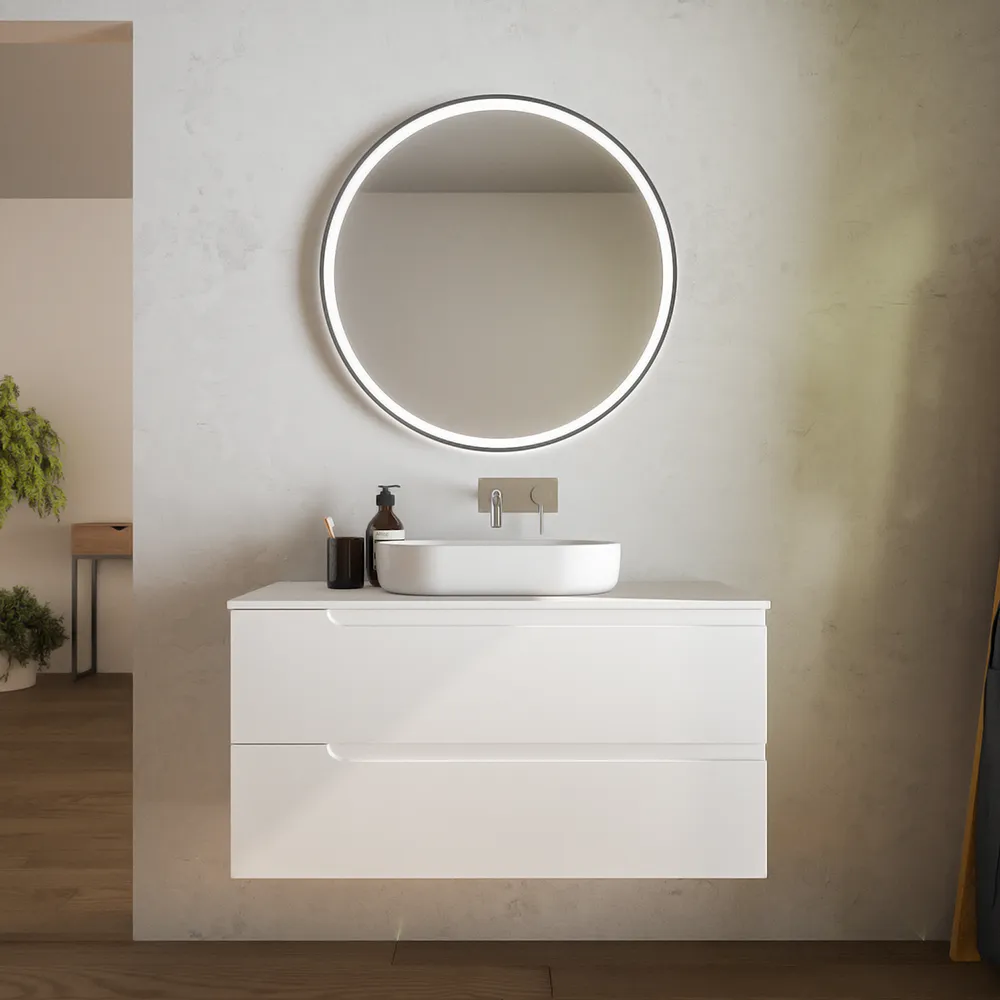 Mobile bagno sospeso 100 cm due cassetti bianco opaco con top | Ardenne Mobile bagno sospeso 100 cm due cassetti bianco opaco con top | Ardenne