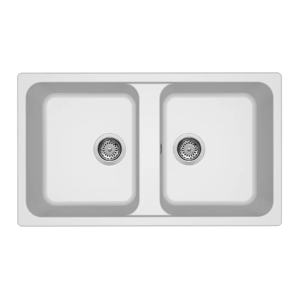 Elleci lavello da cucina 2 vasche 86x50cm in granitek bianco installazione sopratop | Life 450 Elleci lavello da cucina 2 vasche 86x50cm in granitek bianco installazione sopratop | Life 450