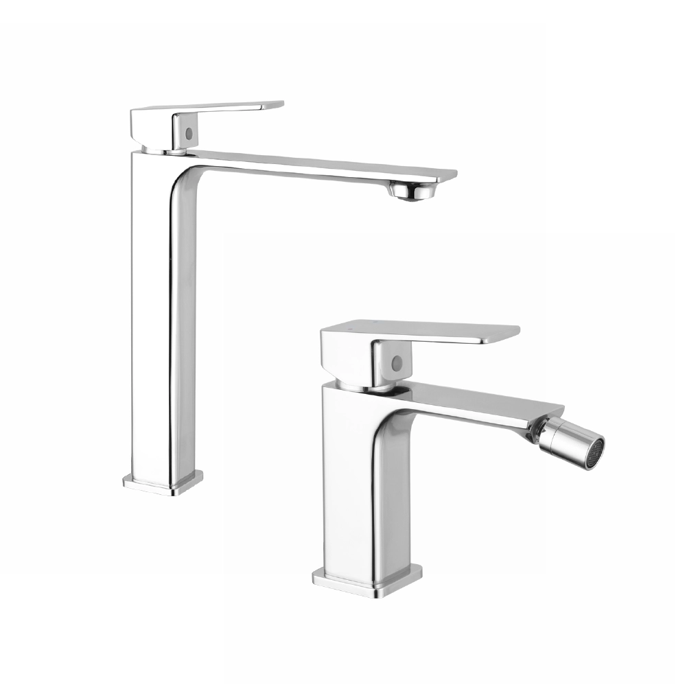 Coppia miscelatori lavabo alto slim bidet senza scarico cromato | Ingrid Coppia miscelatori lavabo alto slim bidet senza scarico cromato | Ingrid