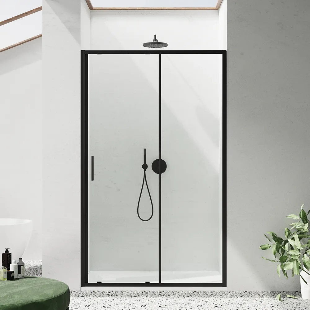 Porta doccia 130cm profili slim nero opaco vetro 6mm trasparente h190 | Portofino Porta doccia 130cm profili slim nero opaco vetro 6mm trasparente h190 | Portofino