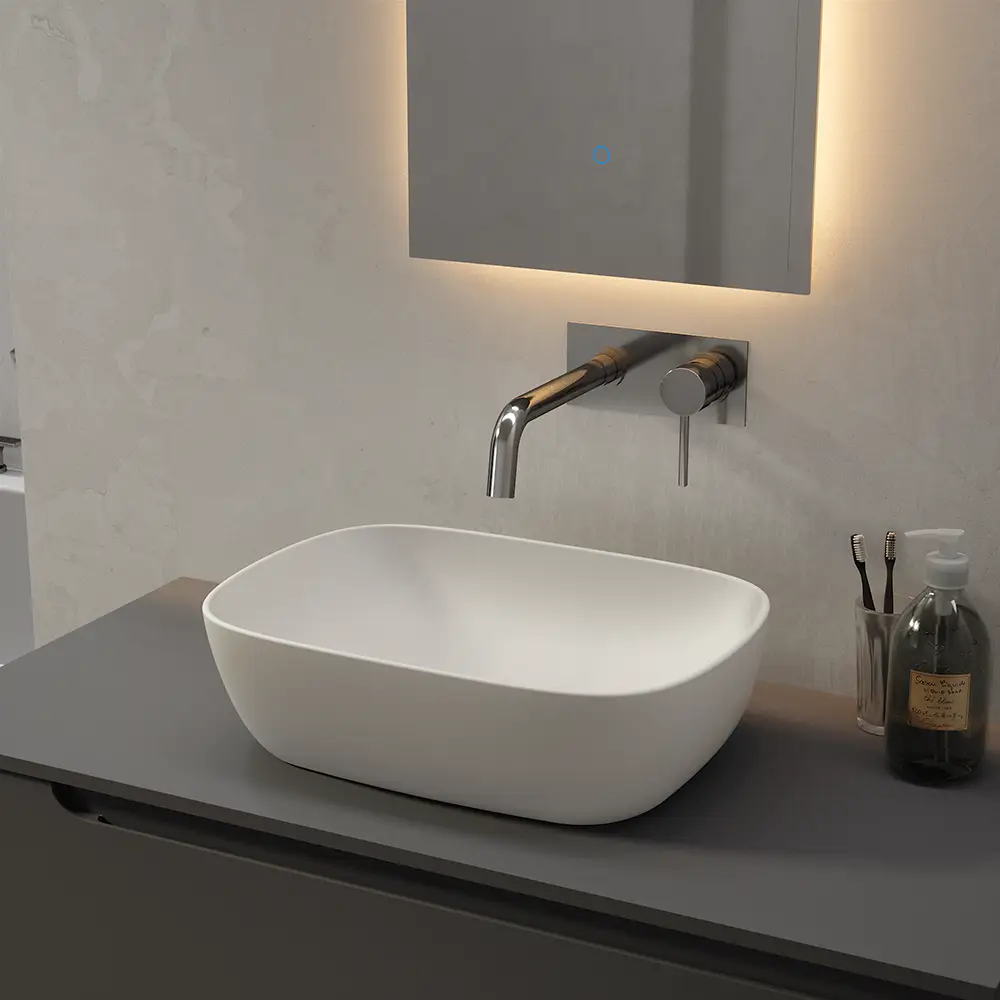 Lavabo da appoggio di forma rettangolare 46,5x33x13,5 cm Bianco opaco Lavabo da appoggio di forma rettangolare 46,5x33x13,5 cm Bianco opaco